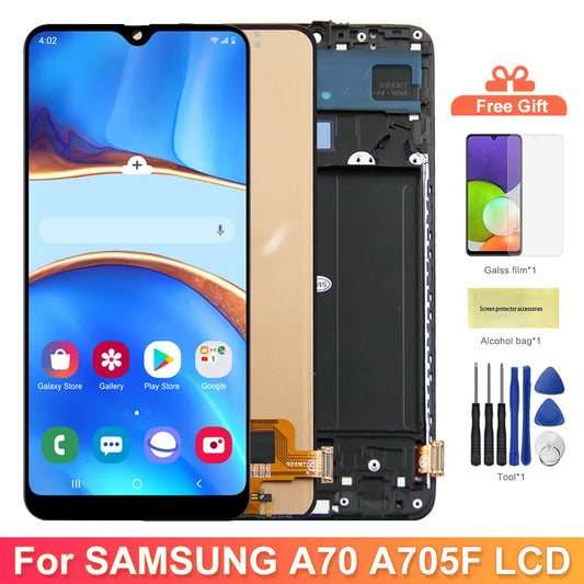 Pantalla A70 SM-A705F A705FN/DS con marco para Samsung Galaxy A70, pantalla LCD, montaje de digitalizador con pantalla táctil de repuesto